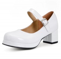 Medium Heels Platform Pumps Mary Janes Strap Sandals - White