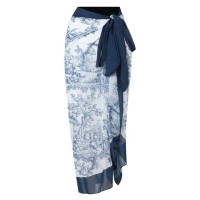 Hot Summer Beach Cover Ups Mayokini Flowers Swimsuits - Light Blue White