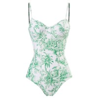 Hot Summer Beach Cover Ups Mayokini Flowers Swimsuits - Green White
