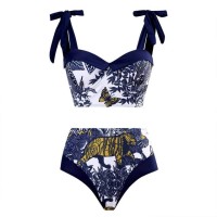 Hot Summer Beach Cover Ups Mayokini Flowers Swimsuits - Navy White