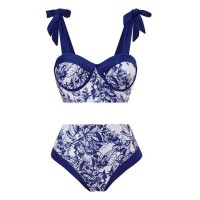 Hot Summer Beach Cover Ups Mayokini Flowers Swimsuits - Blue White