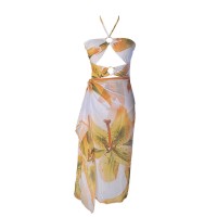 Hot Summer Beach Cover Ups Mayokini Flowers Swimsuits - Yellow White