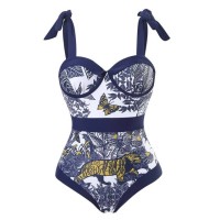 Hot Summer Beach Cover Ups Mayokini Flowers Swimsuits - Navy White