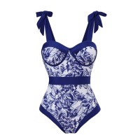 Hot Summer Beach Cover Ups Mayokini Flowers Swimsuits - Blue White