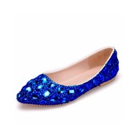 Pointed Toe Rhinestones Ballets Flats - Blue