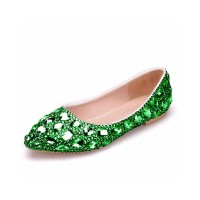 Pointed Toe Rhinestones StPatricks Ballets Flats - Green