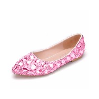 Pointed Toe Rhinestones Ballets Flats - Pink