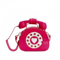 Telephone Shaped Funny Costume Crossbody Bags - Rose Red