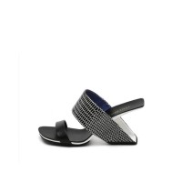 Peep Toe Strange Retrofuturistic Fashion Heels Slippers Sandals - Croco Black