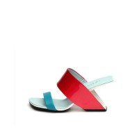 Peep Toe Strange Retrofuturistic Fashion Heels Slippers Sandals - Red Blue
