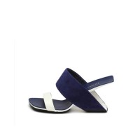 Peep Toe Strange Retrofuturistic Fashion Heels Slippers Sandals - Navy Blue