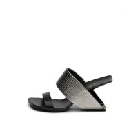 Peep Toe Strange Retrofuturistic Fashion Heels Slippers Sandals - Black White Gray
