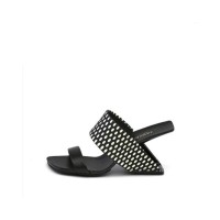 Peep Toe Strange Retrofuturistic Fashion Heels Slippers Sandals - Black White 