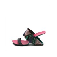 Peep Toe Strange Retrofuturistic Fashion Heels Slippers Sandals - Snakeskin Multicolor