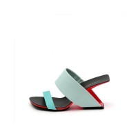 Peep Toe Strange Retrofuturistic Fashion Heels Slippers Sandals - Black Blue