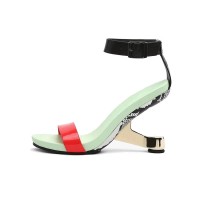Peep Toe Retrofuturistic Metal Strange Heels Ankle Straps Sandals - Red