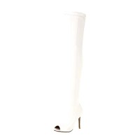 Peep Toe Stiletto Heels Thigh Thigh Over The Knee Boots - White Patent