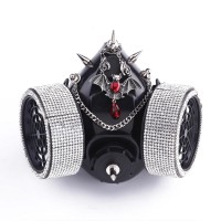 Bat and Rivet Decorated Rhinestones Steampunk Gothic Mask - Black