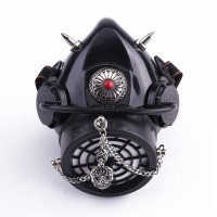 Rivet Decorated Skull Chain Steampunk Gothic Punk Gas Mask - Black