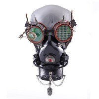 Rivet Decorated Skull Chain Steampunk Gothic Punk Gas Mask with Goggles - Black