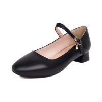 Round Toe Mary Janes Buckle Straps Pretty Flat Shoes - Black