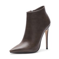Pointed Toe Stiletto Heels Side Zipper Stylish Autumn Ankle Highs Booties - Brown