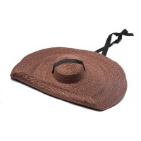 Flat Cartwheel Straw Oversized Big Brim Summer Beach Casual Hat - Auburn