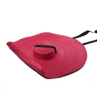 Flat Cartwheel Straw Oversized Big Brim Summer Beach Casual Hat - Red