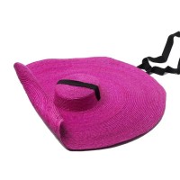 Flat Cartwheel Straw Oversized Big Brim Summer Beach Casual Hat - Rose Red