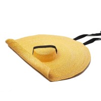 Flat Cartwheel Straw Oversized Big Brim Summer Beach Casual Hat - Yellow