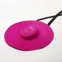 Flat Visor Straw Brim Long Ribbon Summer Beach Casual Hat - Rose Red