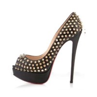 Peep Toe Low Platforms Rivets Studs Stiletto Heels Elegant Punk Gothic Pumps - Black Gold Patent