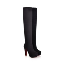Over The Knee High Platform Flock Matt Winter Booties - SPECIAL - Black - Size 15