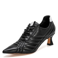 Pointed Toe Kitten Heels Mercury Stitch Soccer Style Pumps - Black - SPECIAL - Size 8.5