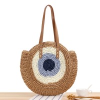 Wicker Straw Beach Evil Eye Symbol Summer Tote Bags - Khaki