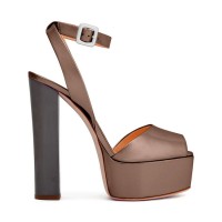 Chunky Heels Ankle Straps Peep Toe Platform Sandals - Coffee Brown Faux Leather