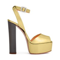 Chunky Heels Ankle Straps Peep Toe Platform Sandals - Gold Faux Leather