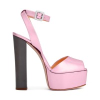 Chunky Heels Ankle Straps Peep Toe Platform Sandals - Baby Pink Faux Leather