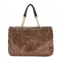 Plush Shopping Totes Metal Chain Totebag Bags - Brown
