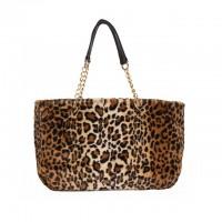 Plush Shopping Totes Metal Chain Totebag Bags - Leopard