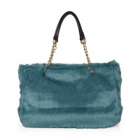 Plush Shopping Totes Metal Chain Totebag Bags - SkyBlue