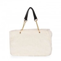 Plush Shopping Totes Metal Chain Totebag Bags - White