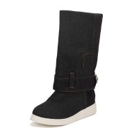 Round Toe  Street Trend Knee Highs Couple Flat Boots - Black Denim