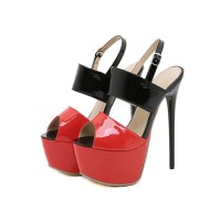 Peep Toe Stiletto Heels Platforms Buckle Straps Sandals Pumps - Black