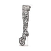 Round Toe Super Metal Heels Platforms Stiletto Over The Knee Leopard Zipper Pumps - Black White