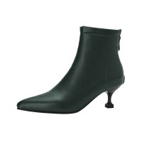 Pointed Toe Kitten Square Heels Back Zipper Rustic Ankle Booties - Army Green