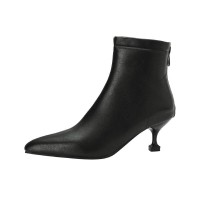Pointed Toe Kitten Square Heels Back Zipper Rustic Ankle Booties - Black