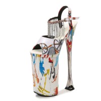 Peep Toe Strange Slim Pointed Ultra Heels Rhinestones Fringe Ankle Buckle Straps Pumps - White