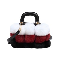Winter Style Faux Fur Mini Plush Crossbody Handbag Bags - Burgundy