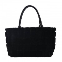 Plush Wooly Shopping Bucket Totebag Bags - Black